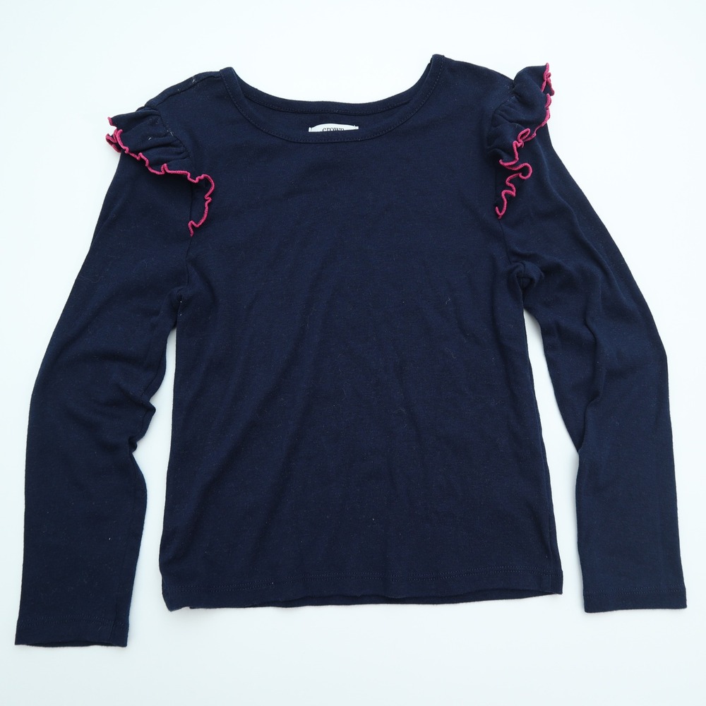 Kids Medium Girl's Crown Ivy Navy Blue Long Sleeve Ruffle Top Shirt